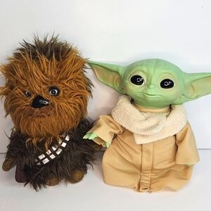Star Wars Chewbacca & Baby Yoda Grogu Talking Plush Bundle Set Disney Hasbro Toy